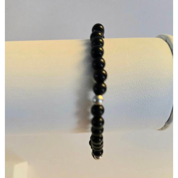 Two Stretchy Black Bracelets with Silver Toned Spacers - Picture 9 of 11